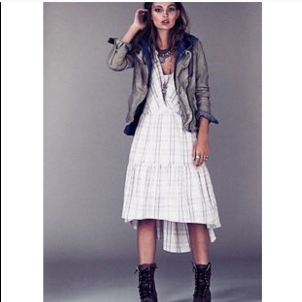 Free People Come as You Are Muted Prairie Cottage Hi Low Plaid Midi Dress L